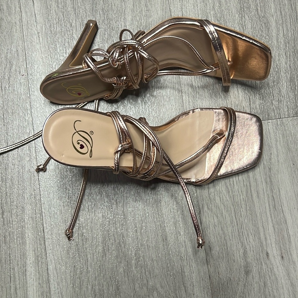 Elegant Metallic Rose Gold Strappy Heels